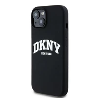 DKNY apvalks no šķidrā silikona MagSafe viedtālrunim iPhone 15 / 14 / 13 ar balto logotipu - melns (m)