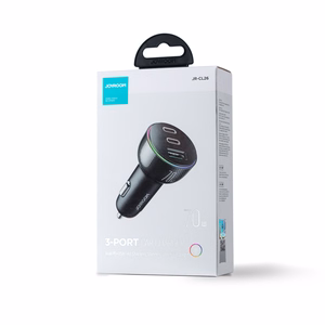 Joyroom automašīnas lādētājs 70W ar 3 pieslēgvietām: USB, 2 x USB-C melns (JR-CL26)