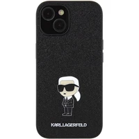 Karl Lagerfeld Fiksēts mirdzošs Ikonik logotips metāla piespraude apvalks iPhone 15 - melns