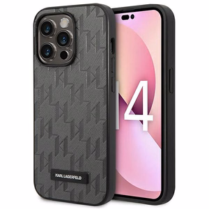 Karl Lagerfeld Saffiano Mono Metāla Logotips iPhone 14 Pro Max 6.7" Viedtālruņa apvalks - pelēka