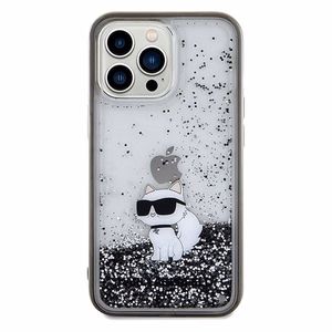Karl Lagerfeld Liquid Glitter Choupette viedtālruņa apvalks iPhone 13 Pro Max - caurspīdīgs