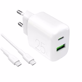 Puro PROLITE 25W USB-A / USB-C sienas lādētājs + USB-C - USB-C kabelis 1.2m - balts