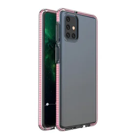 Spring Case caurspīdīgs TPU gēla aizsargapvalks ar krāsainu rāmi Samsung Galaxy M31s gaiši rozā