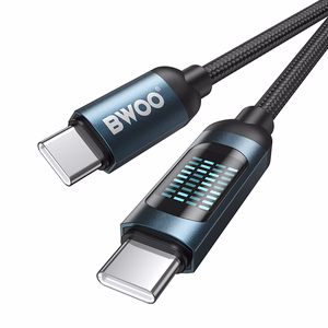 BWOO USB-C - USB-C kabelis 1m 60W ar LED ekrānu, pīts, melns