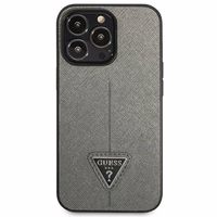 Guess Saffiano trīsstūra logotipa viedtālruņa apvalks iPhone 13 Pro Max 6.7" - sudraba
