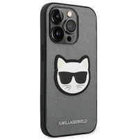 Karl Lagerfeld Saffiano Choupette Head Patch viedtālruņa apvalks iPhone 14 Pro Max - sudraba
