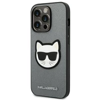 Karl Lagerfeld Saffiano Choupette Head Patch viedtālruņa apvalks iPhone 14 Pro Max - sudraba
