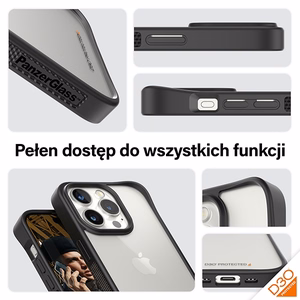 PanzerGlass ClearCase viedtālruņa apvalks iPhone 15 Pro – militārā līmeņa sertificēts, caurspīdīgs un melns