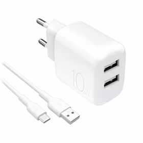 Puro PROLITE 10W 2x USB-A sienas lādētājs + USB-A - USB-C kabelis 1.2m - balts