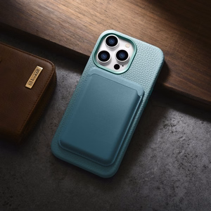 iCarer Litchi Premium ādas apvalks iPhone 14 Pro Magnētiskais ādas apvalks ar MagSafe Zaļš (WMI14220710-GN)