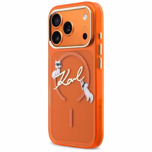 Karl Lagerfeld IML Choupettes Karl Script Logo MagSafe Maciņš for iPhone 17 Pro Max - oranžs