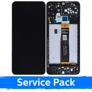LCD Displejs Saderīgs ar Samsung A047 A04s Melns Ar Frame (Service Pack)