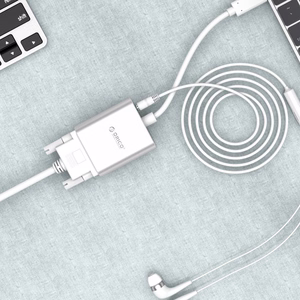 Orico PTAV adapteris USB-C–VGA un 3,5 mm, Full HD, 0,15 m – sudraba krāsas