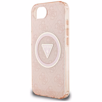Guess IML Metal Glitter 4G Circle Triangle magnētiskais viedtālruņa apvalks iPhone 16e - rozā
