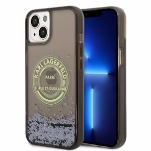 Karl Lagerfeld šķidrs mirdzošs RSG viedtālruņa apvalks iPhone 14 Plus - melns