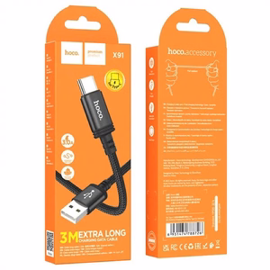 Kabelis USB-A uz USB-C Hoco 3A 3 m X91 melns
