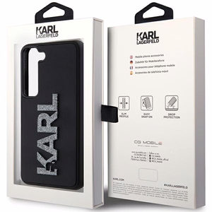 Karl Lagerfeld 3D Gumijas Mirdzošs Logotips viedtālruņa apvalks Samsung Galaxy S23 - melns