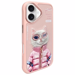 Nimmy Cool&Cute 2.0 Kaķa viedtālruņa apvalks iPhone 16 - rozā