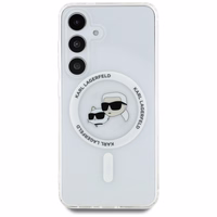 Viedtālruņa apvalks Karl Lagerfeld Button Karl & Choupette Heads Izdrukāts logotips MagSafe Samsung Galaxy S25 Plus - balts