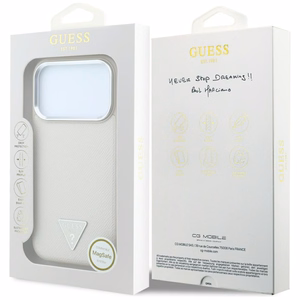 Guess Grained Triangle Logo MagSafe vāciņš iPhone 18 Pro / 17 Pro – bēšs