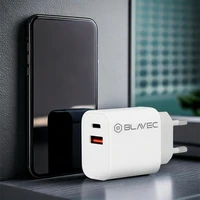 Blavec sienas lādētājs BC-2 - USB + Type C - QC 3.0 PD 20W ar Type C uz Type C kabeli (TCBC2-UCW20+CC) balts