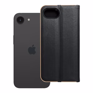 LUNA Book Gold viedtālruņa apvalks IPHONE 16e (SE 4 2025) melns