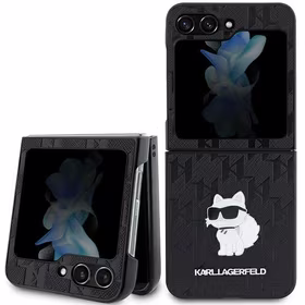 Karl Lagerfeld Saffiano Monogram Choupette Pin viedtālruņa apvalks Samsung Galaxy Z Flip 5 - melna