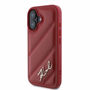 Karl Lagerfeld Diagonal Quilted Script viedtālruņa apvalks iPhone 16 - sarkans
