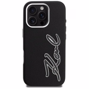 Karl Lagerfeld FW Grained Signature Logo Maciņš iPhone 16 Pro - melns
