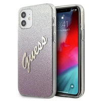 Guess GUHCP12SPCUGLSPI iPhone 12 mini 5.4" rozā/rozā cietais apvalks Glitter Gradient Script