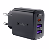 Acefast A57 PD 35W GaN lādētājs 2 x USB-A + USB-C ar 3 pieslēgvietām - melns