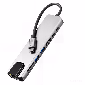 Tech-Protect HB09 USB centrmezgls 8in1 TYPE-C + USB-A 3.0 + USB-C 3.0 + HDMI 4K 60HZ + SD/TF + PD100W + RJ45 1000 MB/S - pelēks