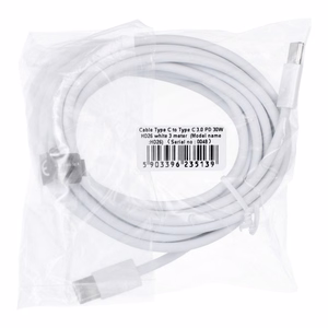 Kabelis Type-C uz Type-C PD QC3.0 3A 30W HD26 3 m balts