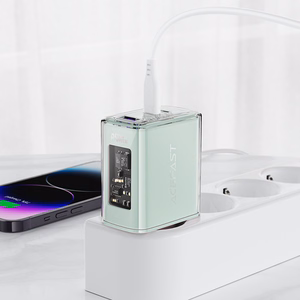 Acefast GaN 65W lādētājs ar 3 pieslēgvietām (1xUSB, 2xUSB C) - violets (A45)