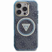 Guess IML Metal Glitter 4G Circle Triangle magnētiskais viedtālruņa apvalks iPhone 16 Pro - zils