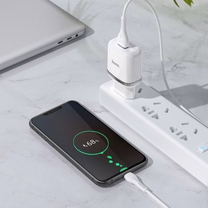 Tālruņa lādētājs Hoco USB A QC3.0 3A 18W + kabelis USB A uz Micro USB N3 balts