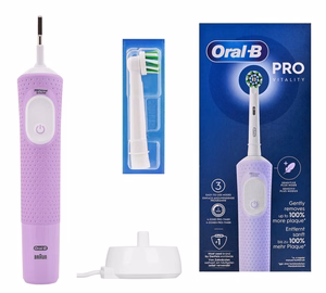 Oral-B Vitality Pro – uzlādējama elektriskā zobu birste, 1 uzgalis, 3 tīrīšanas režīmi, ceriņu