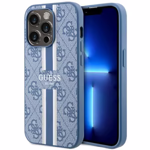 Guess GUHMP14LP4RPSB iPhone 14 Pro 6.1" zila/zila cietais apvalks 4G Printed Stripes MagSafe