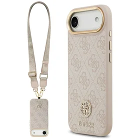 Guess 4G Strass Logo & Big Strap Metal Buttons Magnētiskais viedtālruņa apvalks iPhone Air - rozā