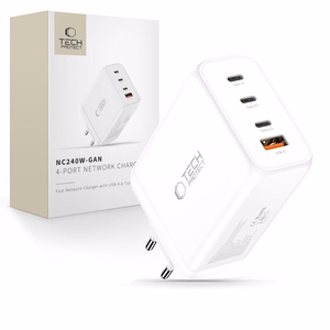 Tech-Protect NC240W-GaN 4 portu 240 W sienas lādētājs - balts