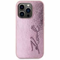 Karl Lagerfeld Wrinkled Metal Signature viedtālruņa apvalks iPhone 15 Pro - rozā