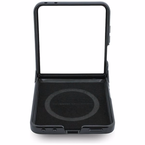 Melns BMW M Leather Perforated Tricolor Stripe Metal Logos vāciņš ar MagSafe Samsung Galaxy Z Flip8 tālrunim