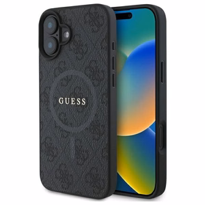 Viedtālruņa apvalks Guess 4G Gredzens Klasiskais Logotips MagSafe iPhone 16 - melns