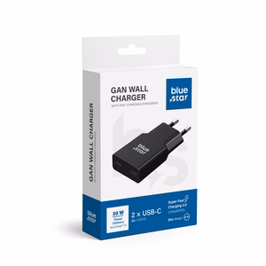 Blue Star Slim GaN TFK-SC-30WCC 30W 2x USB-C QC 4.0 / PD 3A lādētājs, melns