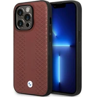 Viedtālruņa apvalks BMW BMHCP14X22RFGR iPhone 14 Pro Max 6.7" bordo/bordo ādas dimanta raksts