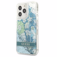 Guess GUHCP13XLFLSN iPhone 13 Pro Max 6.7" zaļš/zaļš cietais viedtālruņa apvalks ar ziedu šķidro spīdumu