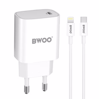 BWOO CDA159 PD sienas lādētājs 20W 1x USB-C ports + Lightning balts