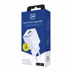 Balts 3mk Hyper GaN tīkla lādētājs, 20 W, QC4+/PD/PPS, USB 1A1C, ES