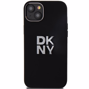 DKNY Šķidrs silikona metāla logotips viedtālruņa apvalks iPhone 15/14/13 - melns