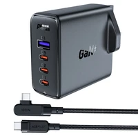 Ātrais GaN 100W Power Delivery lādētājs 3x USB C 1x USB ar Lielbritānijas spraudni - melns